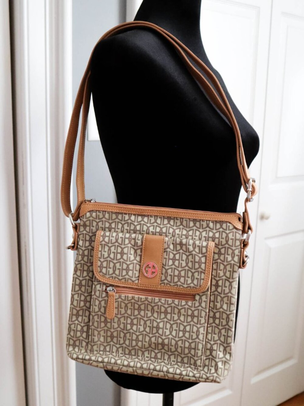 Giani Bernini Signature Logo Block Print Jacquard & Faux Leather Crossbody Bag